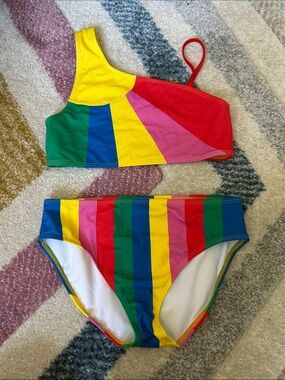 Kids Rainbow Stripe Two-Piece Swimsuit - Multi - Mini Boden